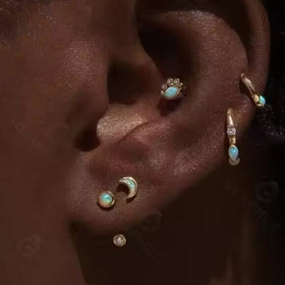 Dainty Opal Stud Earrings Pretty Opal Ear Stack Celestial Earrings Moon Studs - Picture 4 of 13
